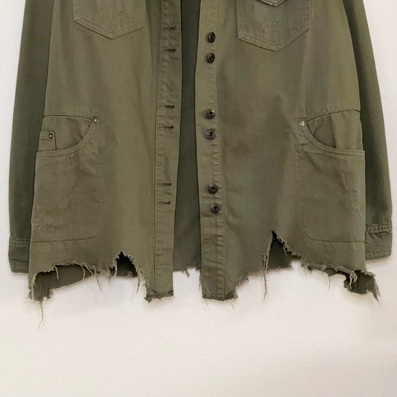 Free People Moonchild Distressed Denim Shirt Jacket Moss Green Small - Picture 8 of 16